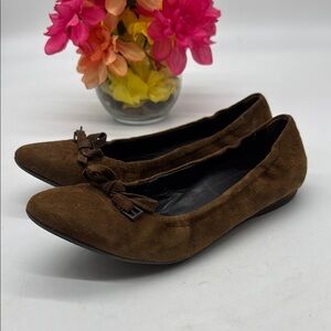 Paul Green Brown Suede Flats with Bow Detail Size 6.5 BFL8145